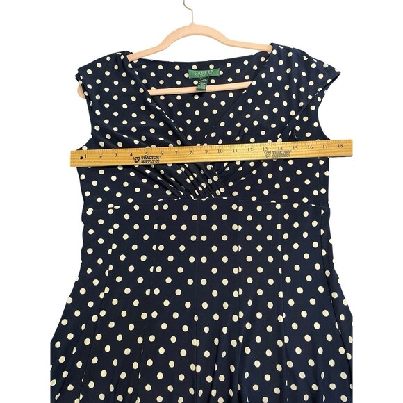 Lauren Ralph Lauren Navy and White Fit and Flare‎ polka dot Midi Dress Size 8 - Picture 8 of 10